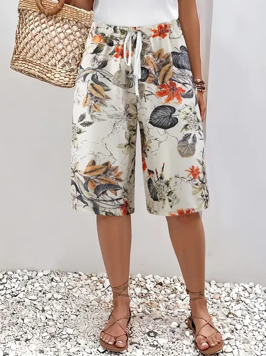 Women Floral Fifth Pants Pant Casual Summer Trousers