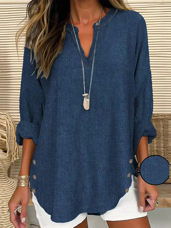 Women Faux Denim Print Graphic Long Sleeve Blouse Spring/Fall Printing V Neck Daily Casual Top
