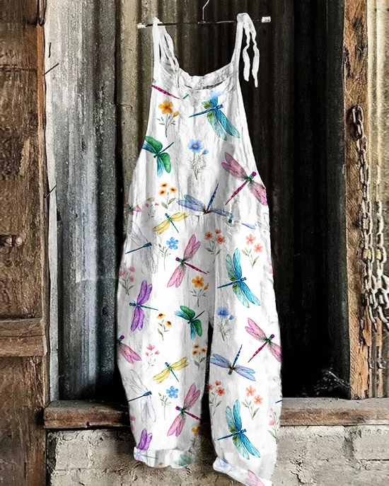 Women Floral Spaghetti Sleeveless Casual Summer Cotton Jumpsuit