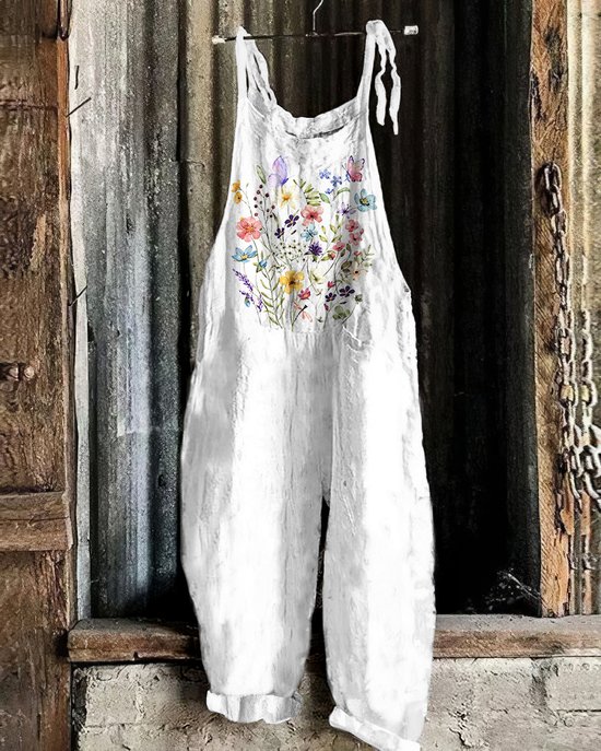 Women Floral Spaghetti Sleeveless Casual Summer Cotton Jumpsuit