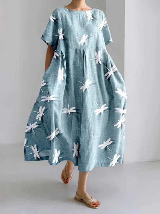 Women Animal Short Sleeve Summer Dress Crew Neck Daily Casual Maxi A-Line Dress