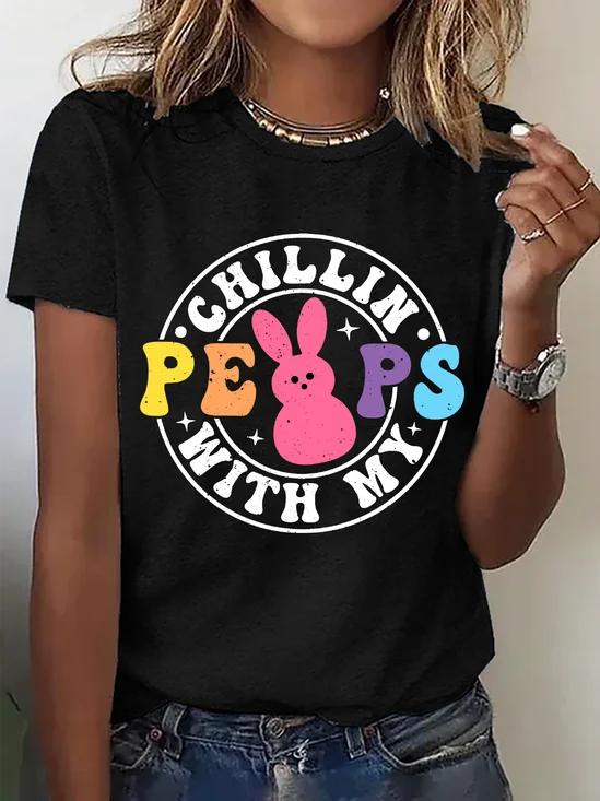 Women Rabbit Short Sleeve Tee T-shirt Crew Neck Casual Summer Top