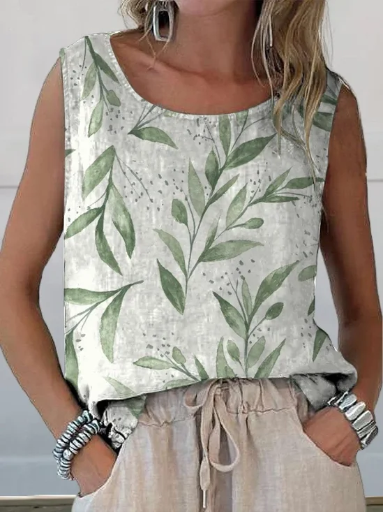 Women Sleeveless Tank Top Camisole Summer Floral Printing Crew Neck Daily Casual Top