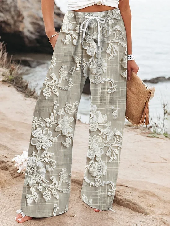 Women Floral Long Pant Casual Spring/Fall Trousers