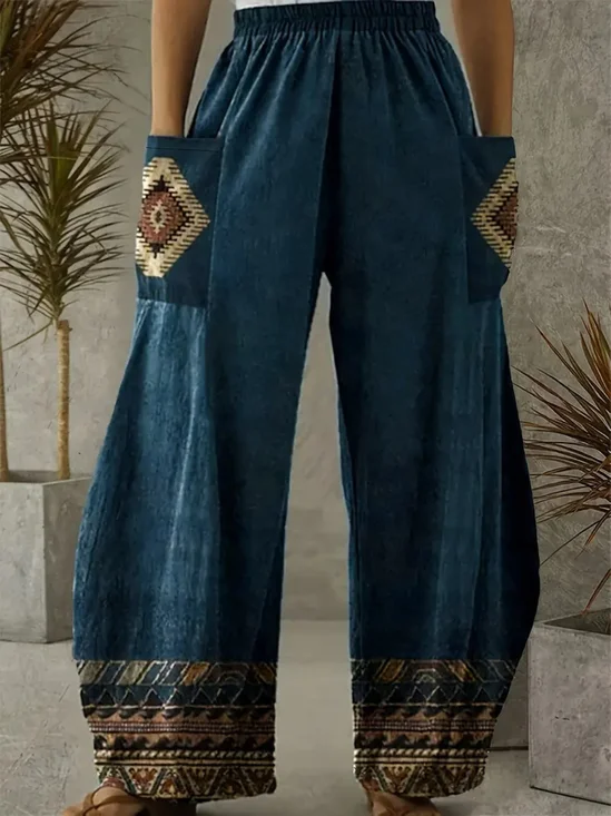 Women Ethnic Geometry Long Pant Casual Spring/Fall Trousers