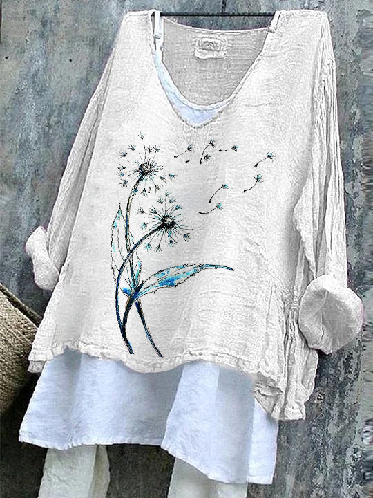 Women Floral Long Sleeve Blouse Spring/Fall Printing V Neck Daily Casual Top