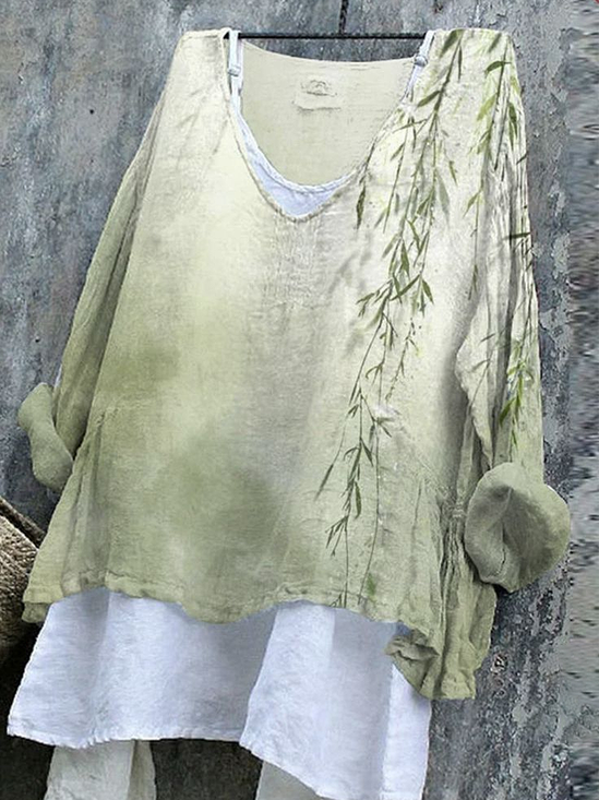 Women Floral Long Sleeve Blouse Spring/Fall Printing V Neck Daily Casual Top