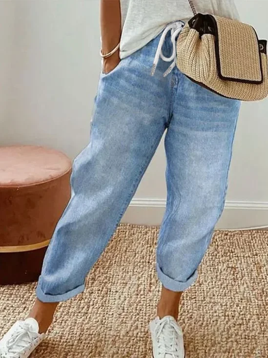 Women's Faux Denim Print Graphic Ankle Pants Pant Vintage Spring/Fall Trousers