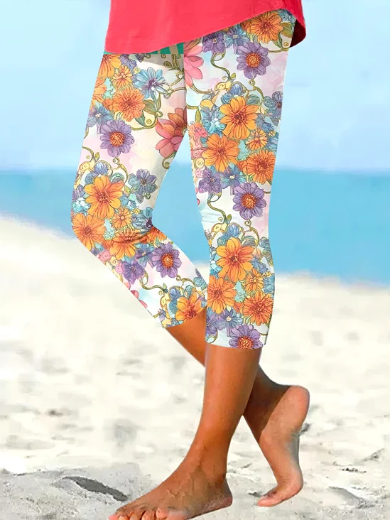 Women Floral Ankle Pants Pant Casual Spring/Fall Trousers