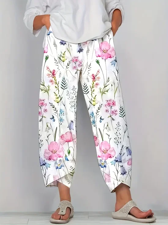 Women Floral Capris Pant Casual Summer Trousers