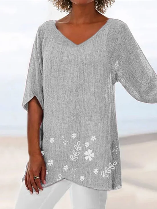 Women 3D Printing Short Sleeve Shirt Summer V Neck Holiday Casual Top