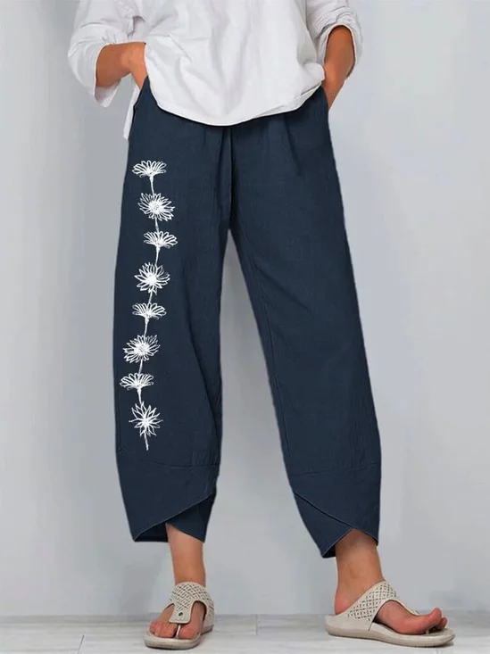 Women Floral Capris Pant Casual Summer Trousers