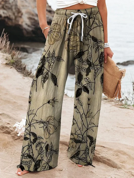 Women Floral Long Pant Casual Spring/Fall Trousers