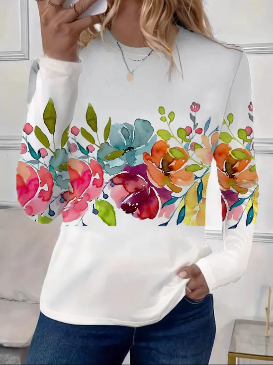 Women Floral Long Sleeve Tee T-shirt Crew Neck Printing Casual Spring/Fall Graphic Tee Top