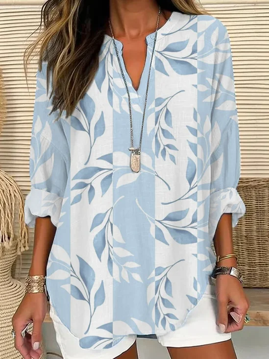 Women Floral Long Sleeve Blouse Spring/Fall Printing V Neck Daily Casual Top