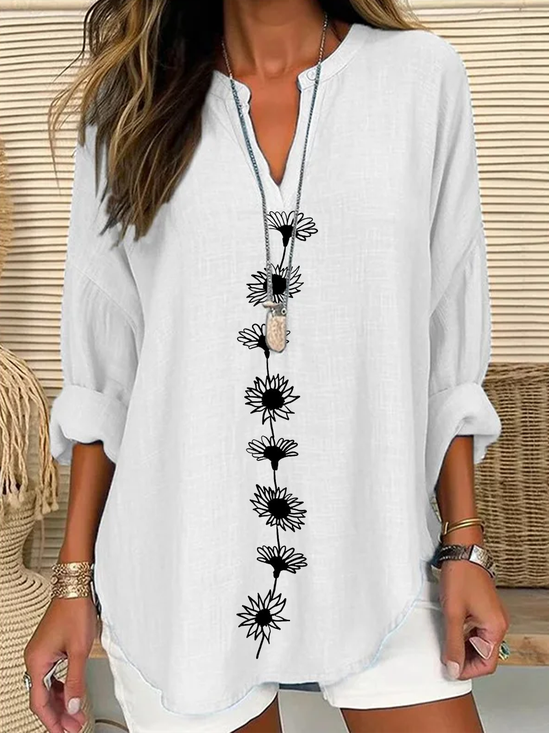 Women Floral Long Sleeve Blouse Spring/Fall Printing V Neck Daily Casual Top