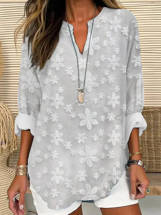 Women Floral Long Sleeve Blouse Spring/Fall Printing V Neck Daily Casual Top