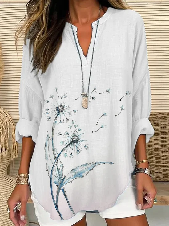 Women Floral Long Sleeve Blouse Spring/Fall Printing V Neck Daily Casual Top