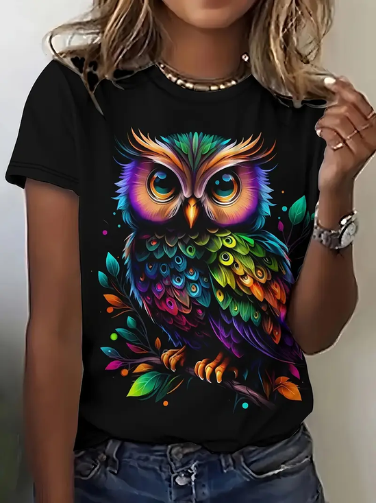 Women Animal Short Sleeve Tee T-shirt Crew Neck Printing Casual Summer Graphic Tee Top