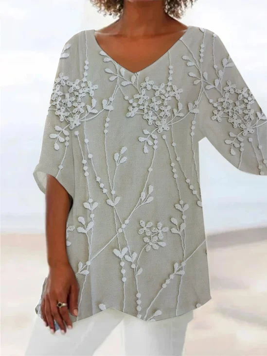 Women Floral Short Sleeve Shirt Summer Printing V Neck Daily Casual Top