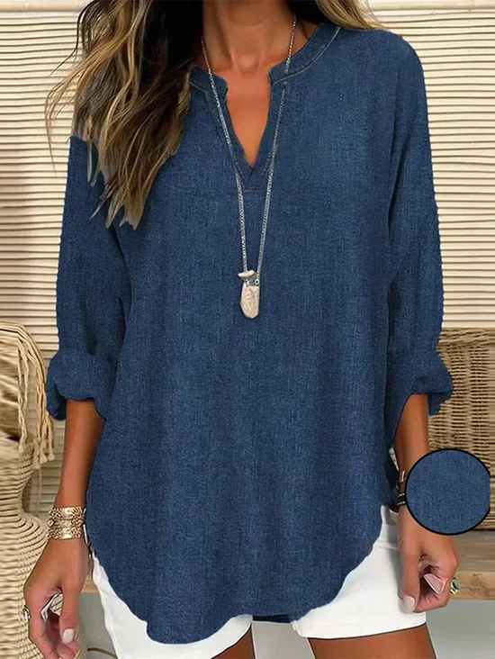 Women Faux Denim Print Graphic Long Sleeve Blouse Spring/Fall Printing V Neck Daily Casual Top