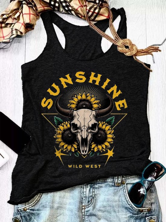 Women Sleeveless Tank Top Camisole Summer Wild West U-Neck Holiday Casual Top