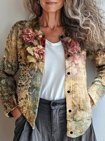 Women's Vintage Spring/Fall Gradient Pattern Knitted Cardigan