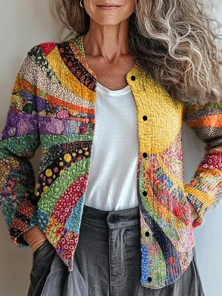 Women 3D Printing Casual Spring/Fall Knitted Cardigan