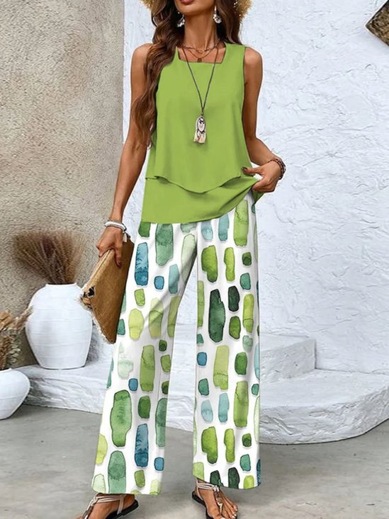 Women Ombre Two-Piece Set Daily Sleeveless Casual Summer Top With Pants Matching Set
