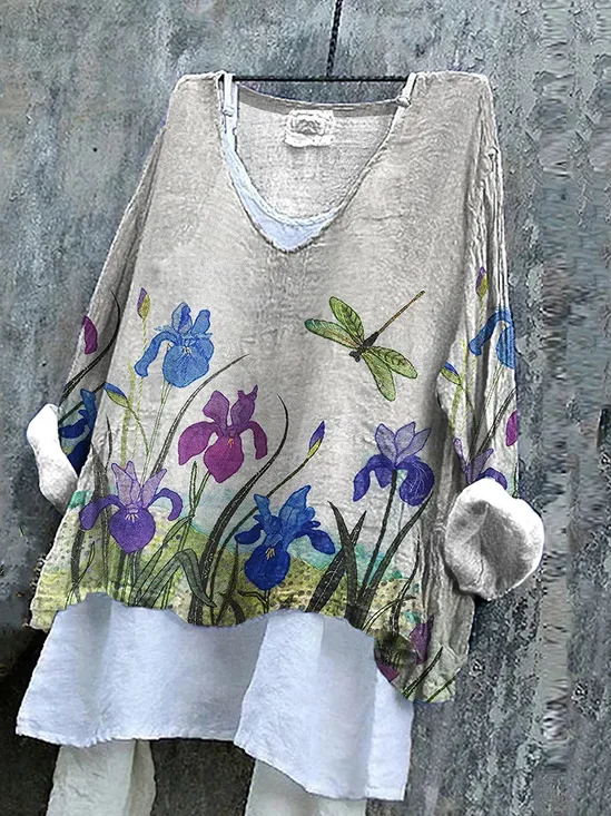 Women Floral Long Sleeve Blouse Spring/Fall Printing V Neck Daily Casual Top