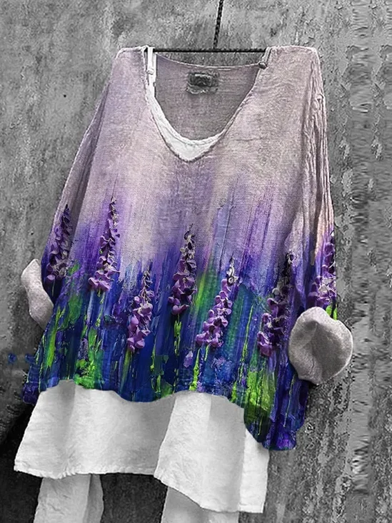 Women Floral Long Sleeve Blouse Spring/Fall Printing V Neck Daily Casual Top