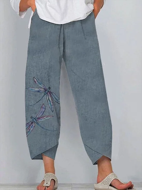 Women Dragonfly Capris Pant Casual Summer Trousers
