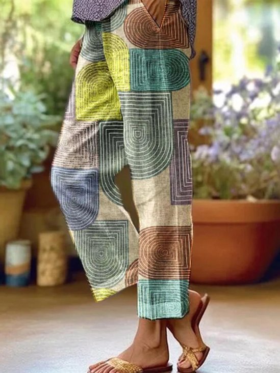 Women Colorblock Long Pants Casual Spring/Fall Trousers