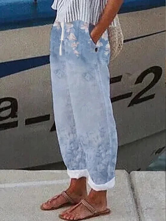 Women Floral Long Pant Casual Spring/Fall Trousers