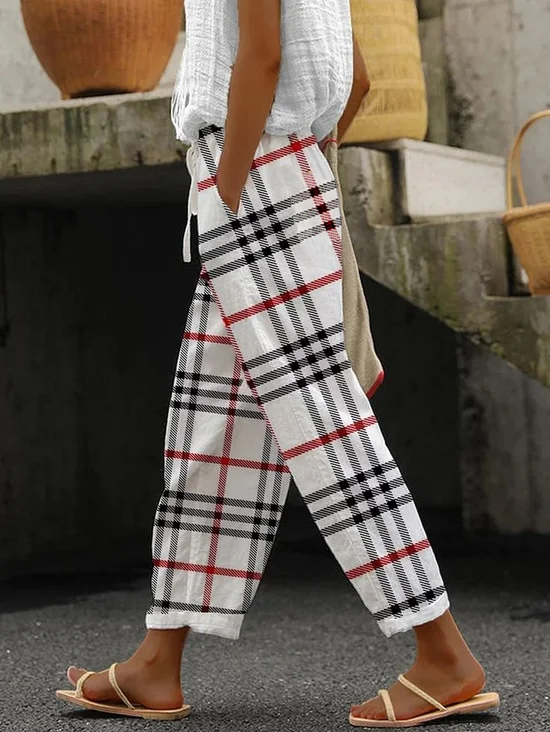 Women Plaid Long Pant Casual Spring/Fall Trousers