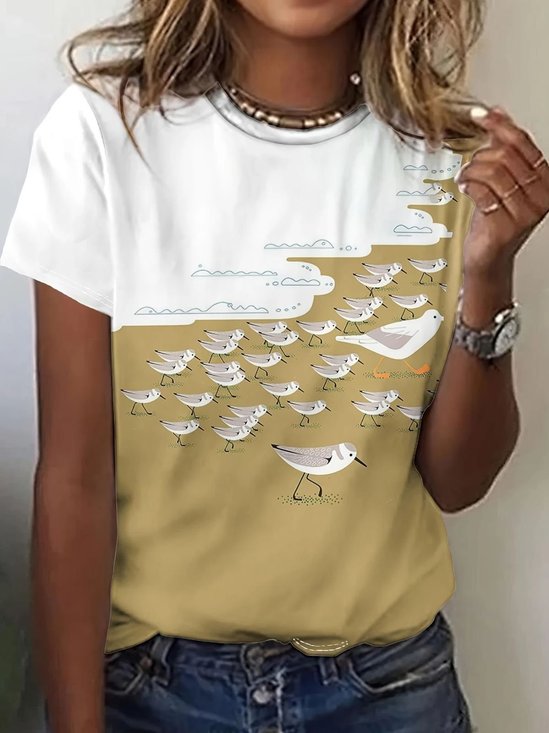 Women Animal Short Sleeve Tee T-shirt Crew Neck Vintage Summer Top