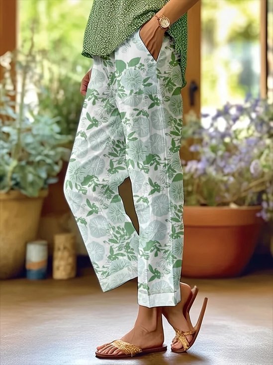 Women Floral Long Pants Casual Spring/Fall Trousers