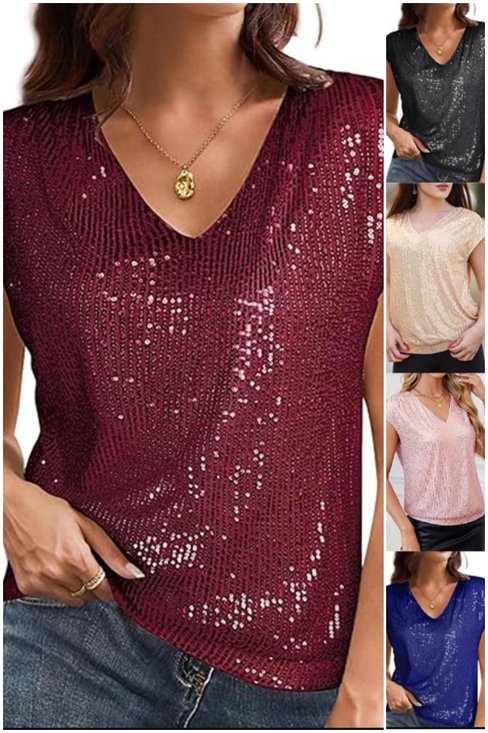 Women Plain Short Sleeve Tee T-shirt V Neck Casual Summer Top