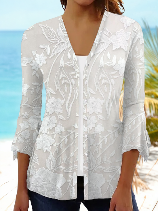 Women Floral Spring/Fall Cover-up Casual Printing Lightweight Cardigan