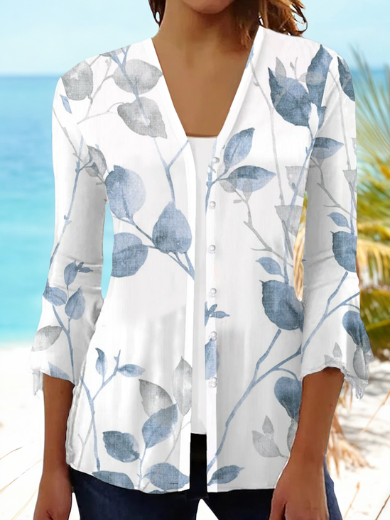 Women Floral Spring/Fall Cover-up Casual Printing Lightweight Cardigan