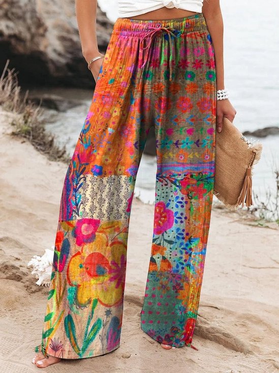 Women Floral Long Pants Vintage Spring/Fall Trousers