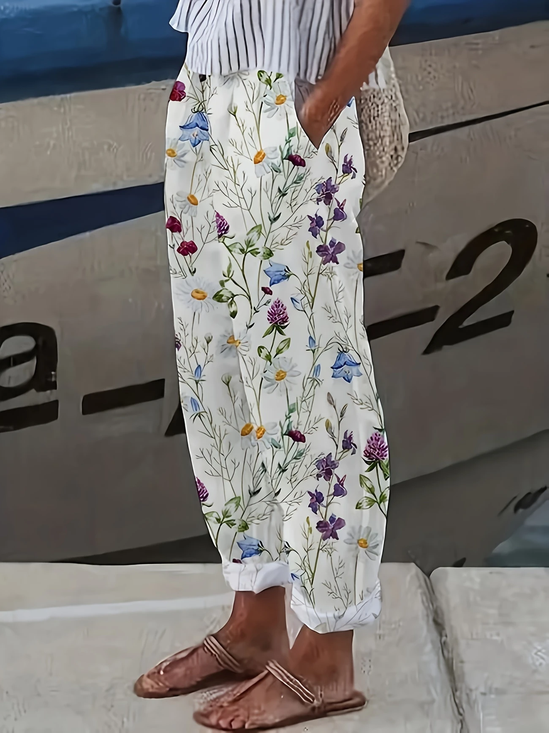 Women Floral Long Pant Casual Spring/Fall Trousers