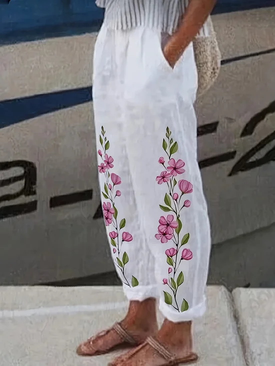 Women Floral Long Pant Casual Spring/Fall Trousers