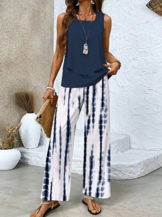 Women Abstract Graphic Two-Piece Set Daily Sleeveless Casual Summer Matching Set