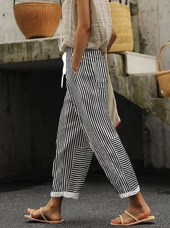 Women Striped Long Pants Casual Spring/Fall Trousers