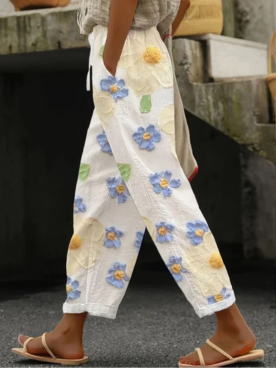 Women Floral Long Pants Casual Spring/Fall Trousers
