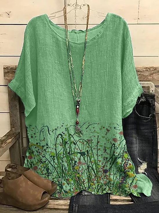 Women Floral Short Sleeve Tee T-shirt Crew Neck Printing Casual Summer Graphic Tee Top