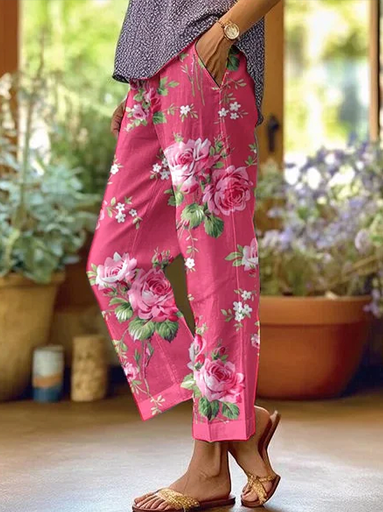 Women Floral Long Pants Casual Spring/Fall Trousers