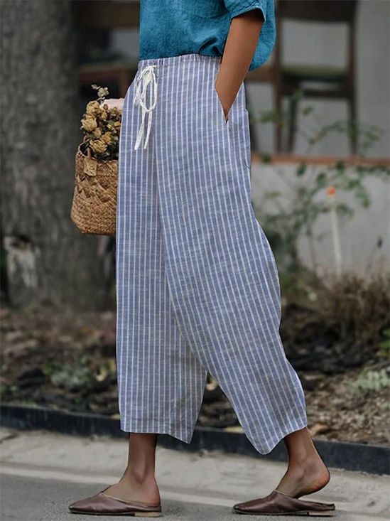 Women Striped Long Pants Casual Spring/Fall Trousers