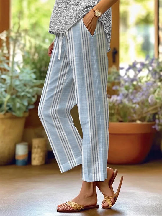 Women Striped Long Pant Casual Spring/Fall Trousers